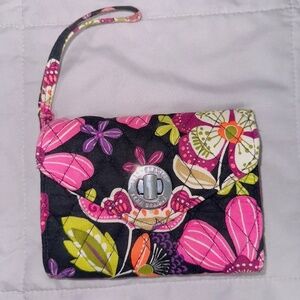 Vera Bradley Black Floral Print Quilted Small Wristlet Wallet